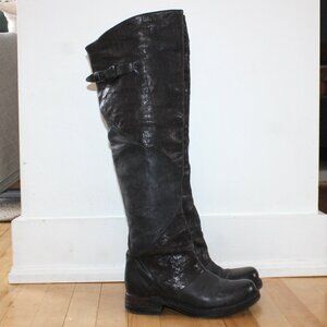AS98 Black & Brown Leather Over-The-Knee Boots